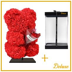 Beer DELUXE on stand 25cm - red foam with bouquet - in luxury gift packaging 25 cm