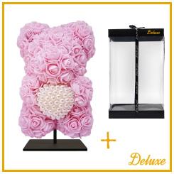 Beer DELUXE on stand 25cm - light pink foam with diamond heart - in luxury gift packaging 25cm
