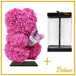 Beer DELUXE on stand 25cm - fuchsia foam with bouquet - in luxury gift packaging 25 cm