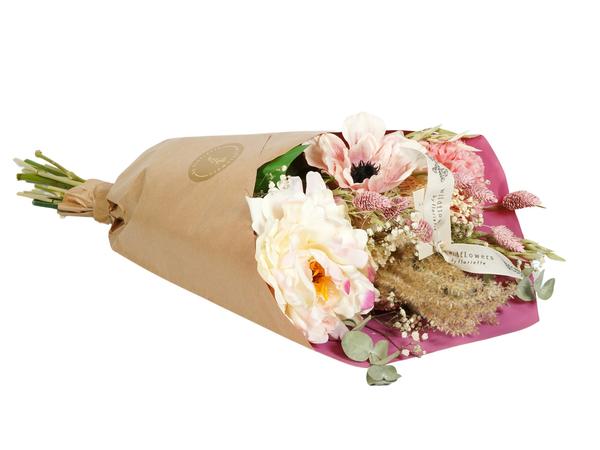 Trockenblumen und Seide – Getrocknet und Seide – Pfingstrosenliebe – 4 Sträuße – ↕55 cm