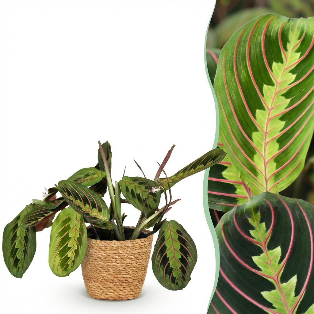 Green boutiQ - Kamerplant - Maranta Fascinator Tricolour - Gebedsplant - Huisdiervriendelijke Plant - Groen - 1 Plant - met Mand - Pot 12cm - Hoogte 25cm