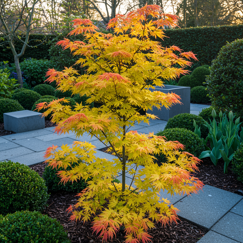 Green boutiQ – Terrassenpflanze – Japanischer Ahorn – Acer palmatum Orange Dream – Orange – 2 Pflanzen – Laubabwerfend – Topf 19 cm, Höhe 70 cm