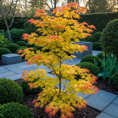 Green boutiQ – Terrassenpflanze – Japanischer Ahorn – Acer palmatum Orange Dream – Orange – 2 Pflanzen – Laubabwerfend – Topf 19 cm, Höhe 70 cm
