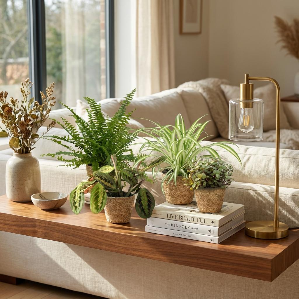 Green boutiQ - Kamerplant - Chlorophytum - Maranta - Calissia - Nephrolepsis - Mix van 4 - Huisdiervriendelijke Planten - Groen - 4 Planten - met Mand - Pot 12cm - Hoogte 25cm