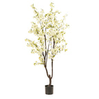 Kunstplant - Prunus - Kersenbloesem - Wit - 210cm