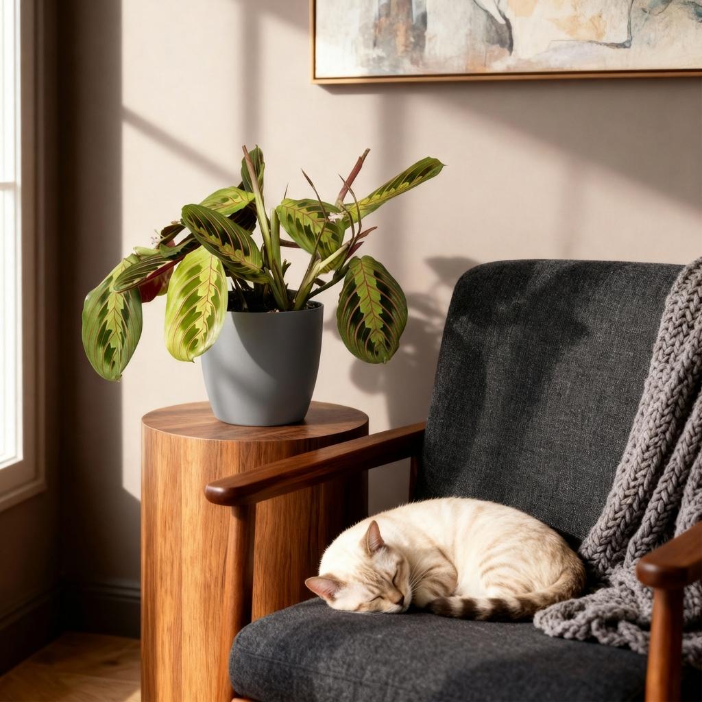 Green boutiQ - Kamerplant - Maranta Fascinator Tricolour - Gebedsplant - Huisdiervriendelijke Plant - Groen - 1 Plant - met Potter Grijs - Pot 12cm - Hoogte 25cm