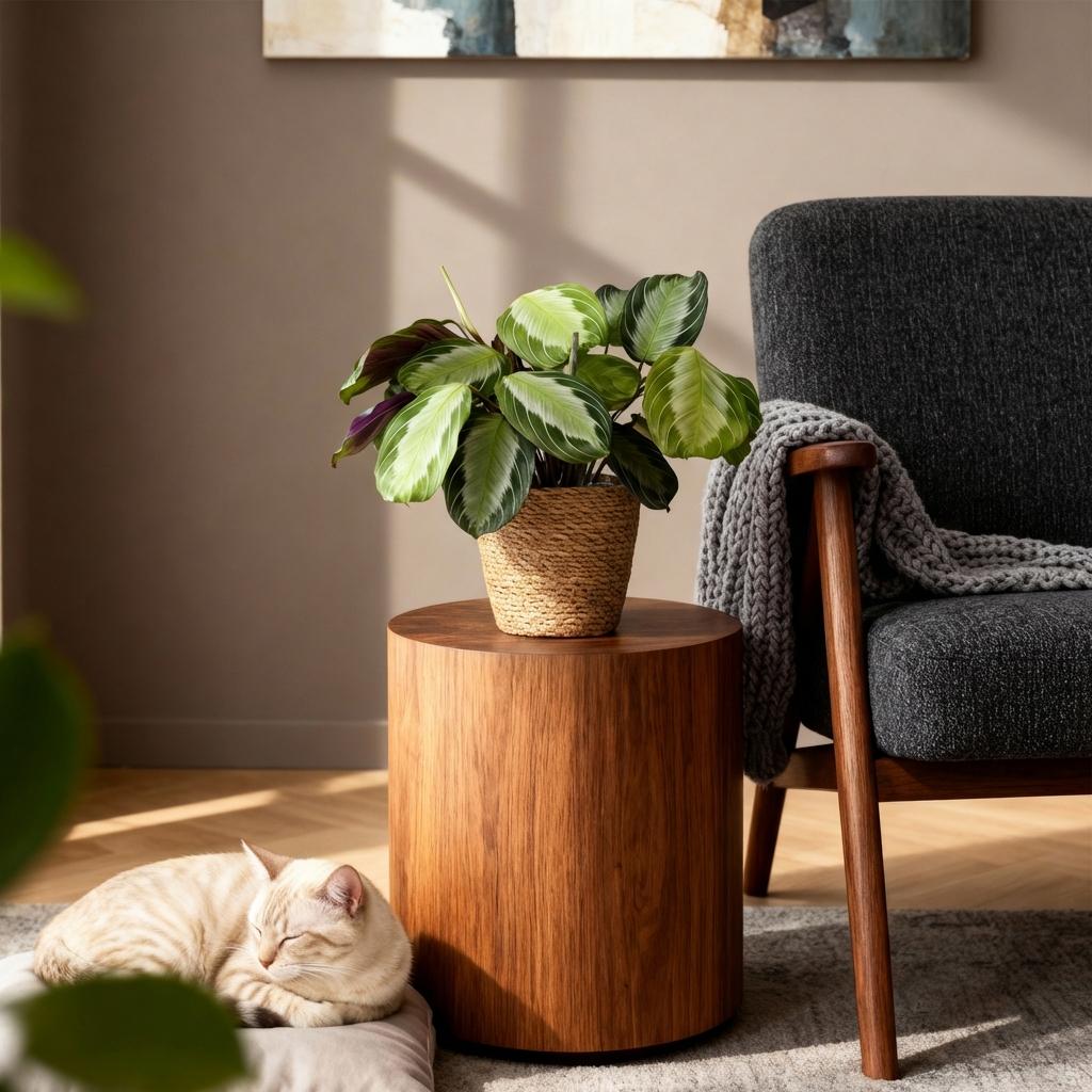 Green boutiQ - Kamerplant - Maranta Fascinator Silverband - Gebedsplant - Huisdiervriendelijke Plant - Groen - 1 Plant - met Mand - Pot 12cm - Hoogte 25cm