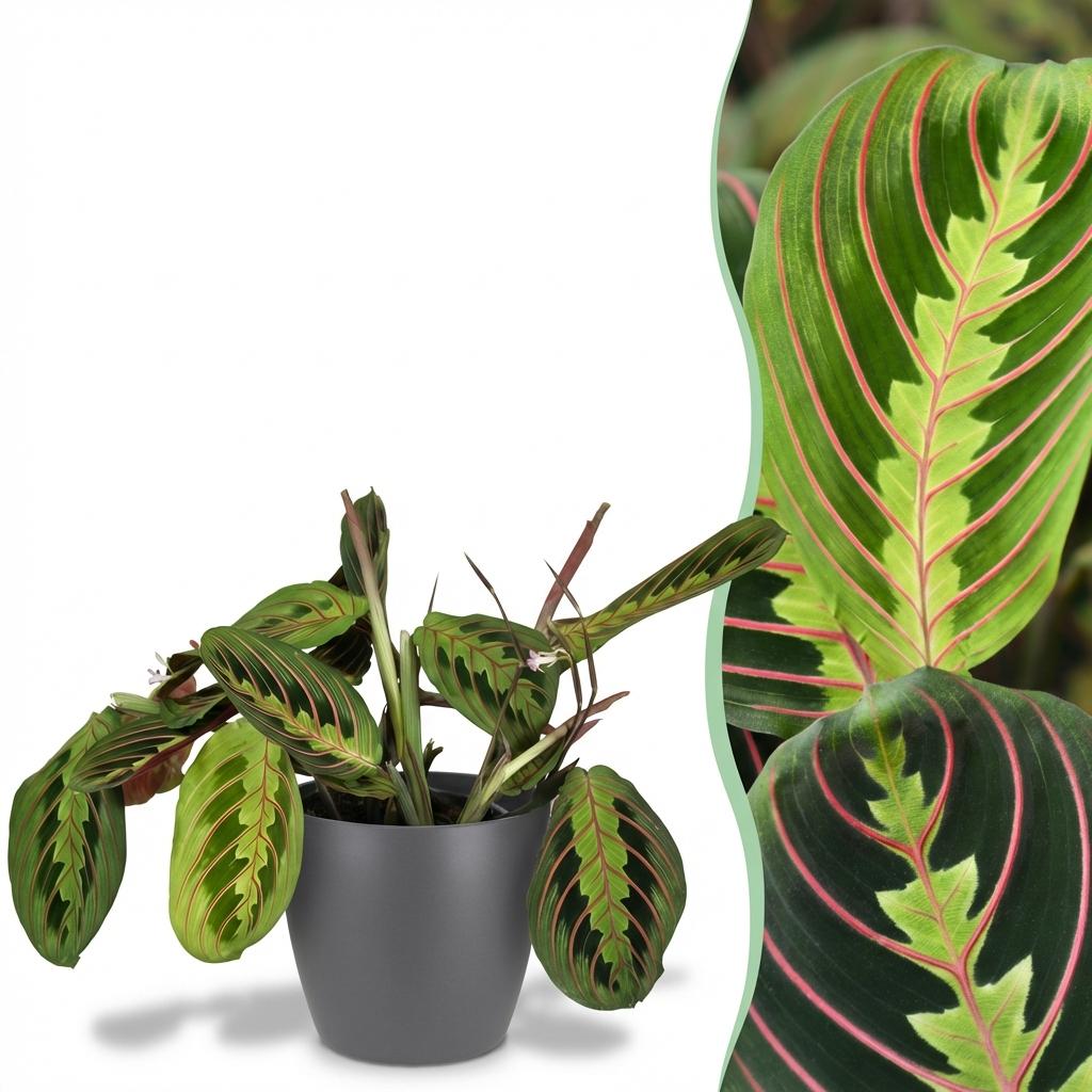 Green boutiQ - Kamerplant - Maranta Fascinator Tricolour - Gebedsplant - Huisdiervriendelijke Plant - Groen - 1 Plant - met Potter Grijs - Pot 12cm - Hoogte 25cm