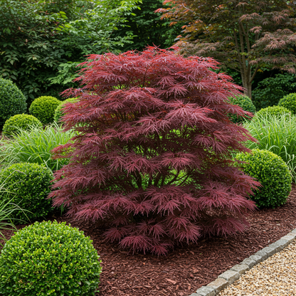 Green boutiQ – Terrassenpflanze – Japanischer Ahorn – Acer palmatum Sumi-nagashi – Rot – 2 Pflanzen – Laubabwerfend – Topf 19 cm, Höhe 70 cm