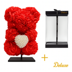 Beer DELUXE op standaard 25cm - rood foam met diamanten hart - in luxe cadeauverpakking 25 cm