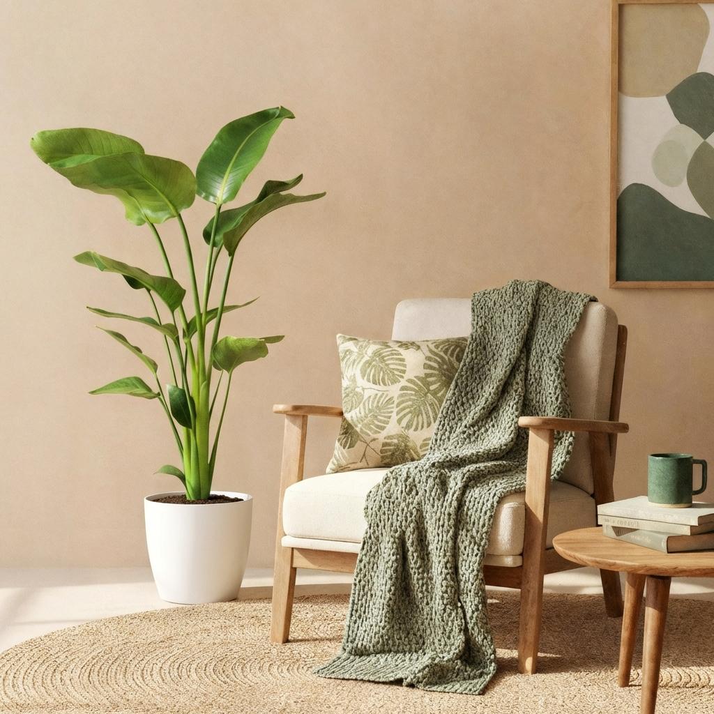 Green BoutiQ - Kamerplanten - Strelitzia Nicolai - Paradijsvogelbloem - Weinig onderhoud - Groen - 1 Plant - met Potter Wit - Pot 21cm - Hoogte 110-120cm