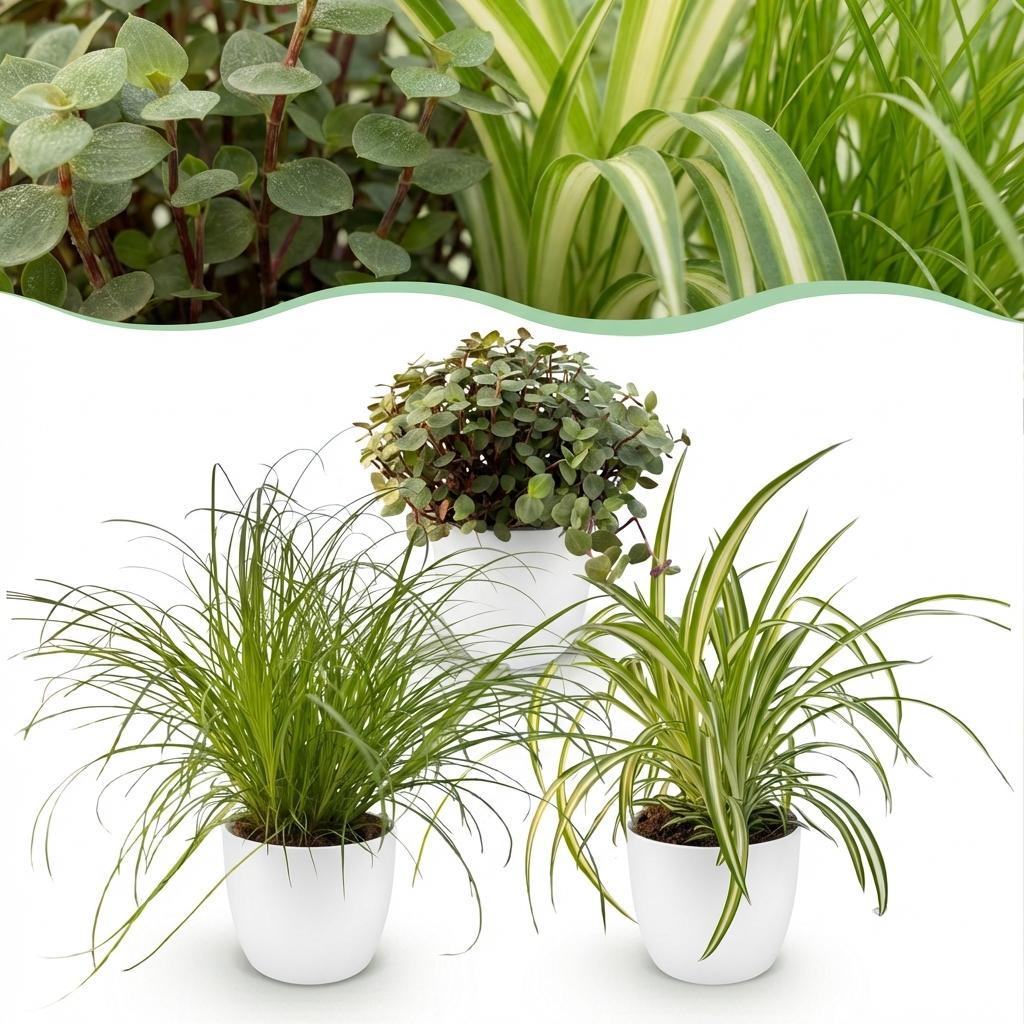 Green boutiQ - Kamerplant - Cyperus - Calissia - Chlorophytum - Mix van 3 - Huisdiervriendelijke Planten - Groen - 3 Planten - met Potter Wit - Pot 12cm - Hoogte 20cm