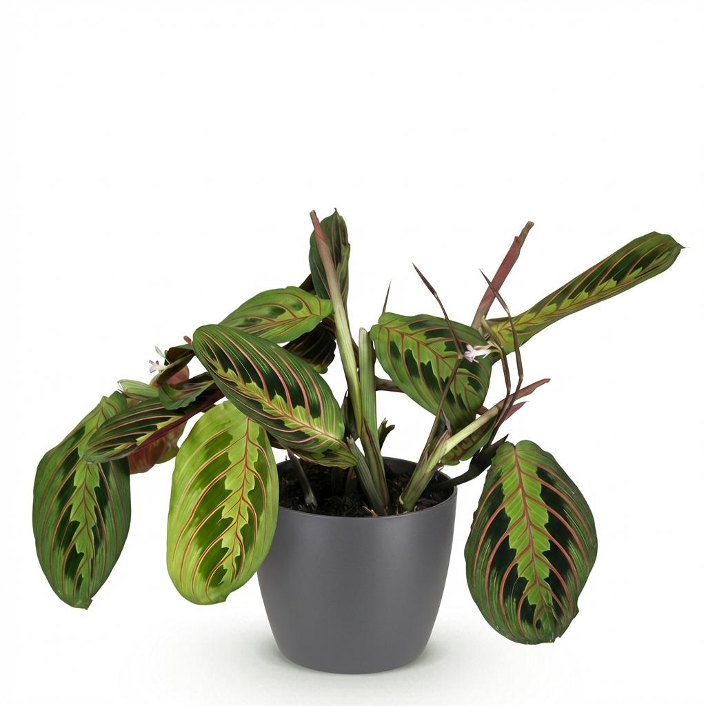 Green boutiQ - Kamerplant - Maranta Fascinator Tricolour - Gebedsplant - Huisdiervriendelijke Plant - Groen - 1 Plant - met Potter Grijs - Pot 12cm - Hoogte 25cm