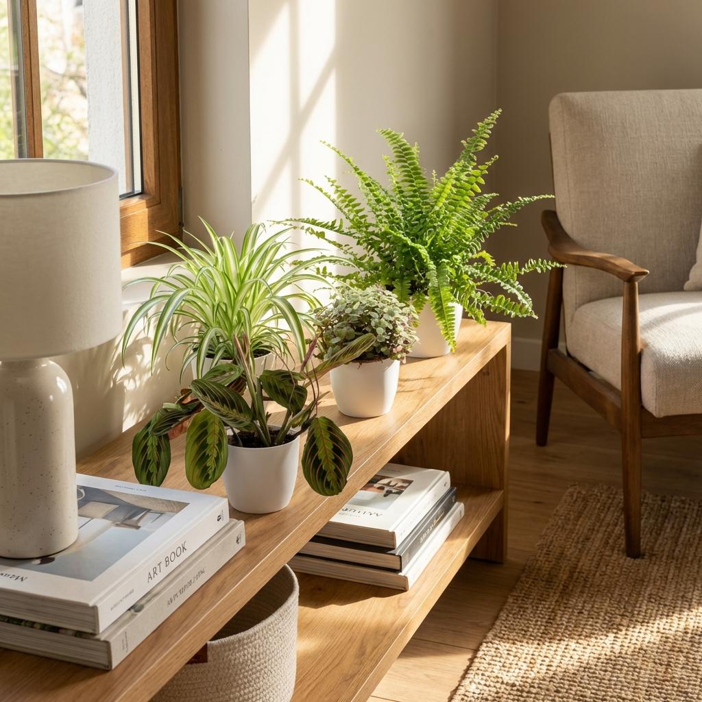 Green boutiQ - Kamerplant - Chlorophytum - Maranta - Calissia - Nephrolepsis - Mix van 4 - Huisdiervriendelijke Planten - Groen - 4 Planten - met Potter Wit - Pot 12cm - Hoogte 25cm