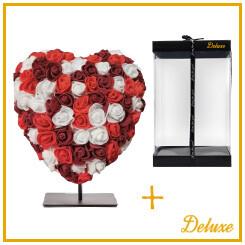 Heart DELUXE on stand 15cm - Mixed red, burgundy and white foam - in luxury gift packaging 15 cm